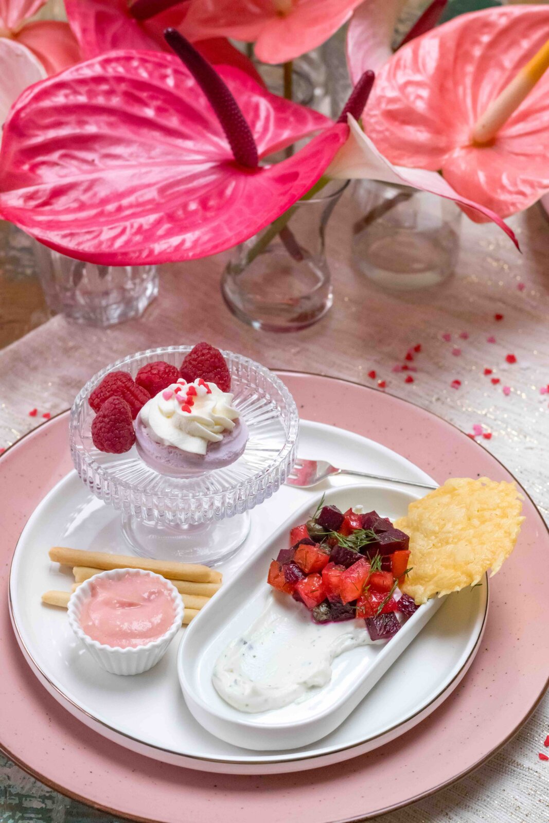 Abendessen voller Blumenpracht