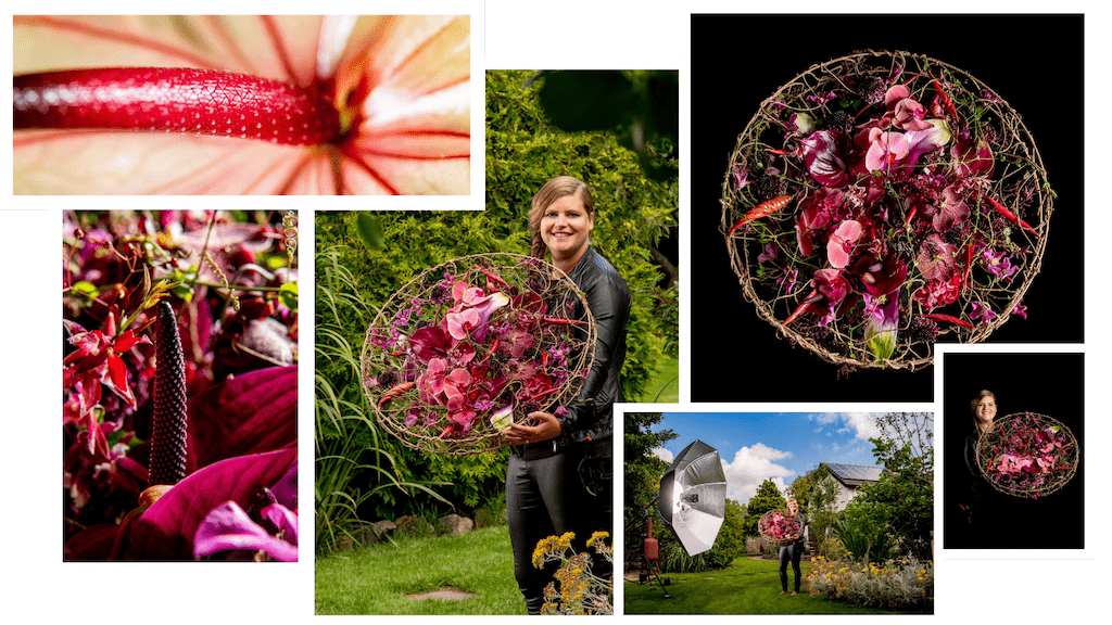 créations avec des anthuriums par le maître fleuriste Hanneke Frankema