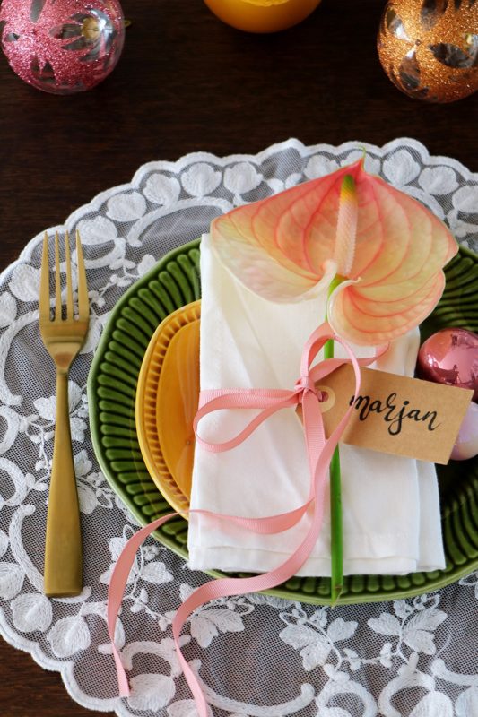 Anthurium als kerst tafelschikking