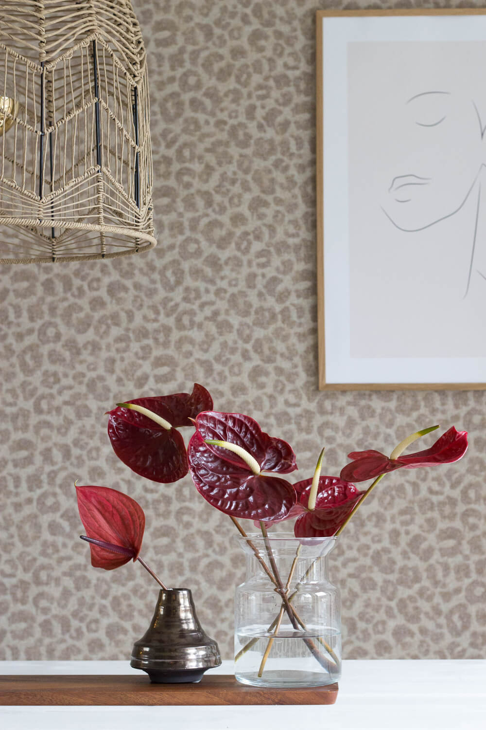 Anthurium flowers in 3 entirely different interiors