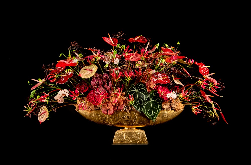 3x floral designs with Anthuriums by master florist Hanneke Frankema