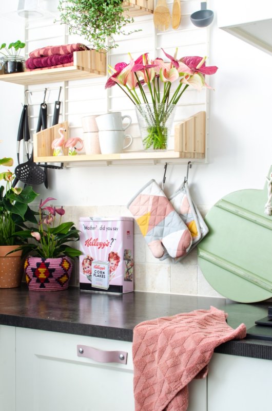 Coup d’œil dans la cuisine : les anthuriums donnent de la couleur à cet espace