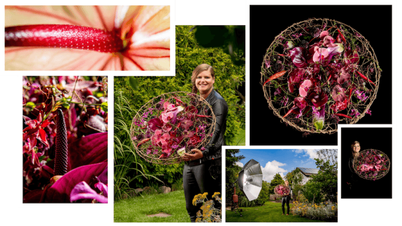 créations avec des anthuriums par le maître fleuriste Hanneke Frankema